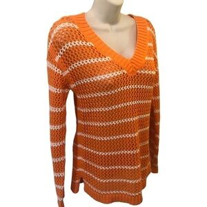 Talbots Petites Open Weave V-Neck Shaker Style Sweater SP Striped V Neck Cotton